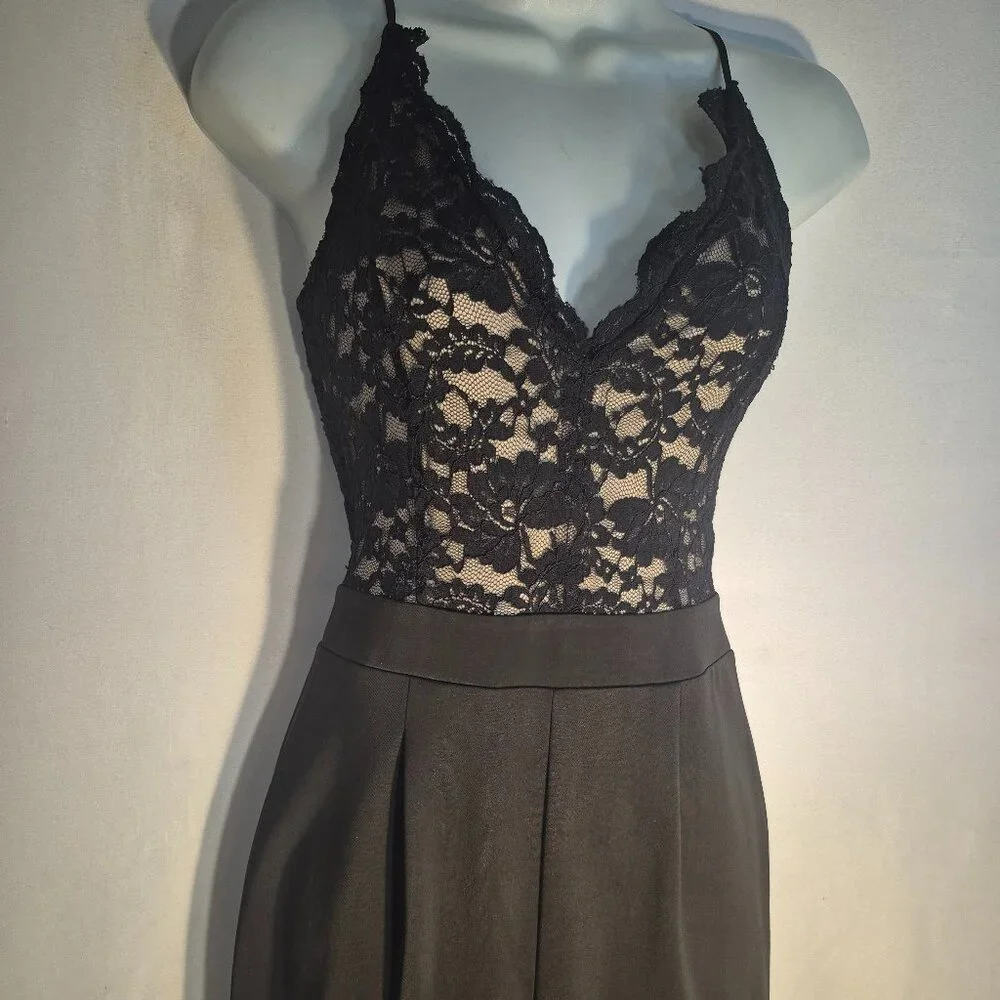 EXPRESS sleeveless Pantsuit, Black with lace and dress pant bottom, size XS tall - Picture 9 of 16